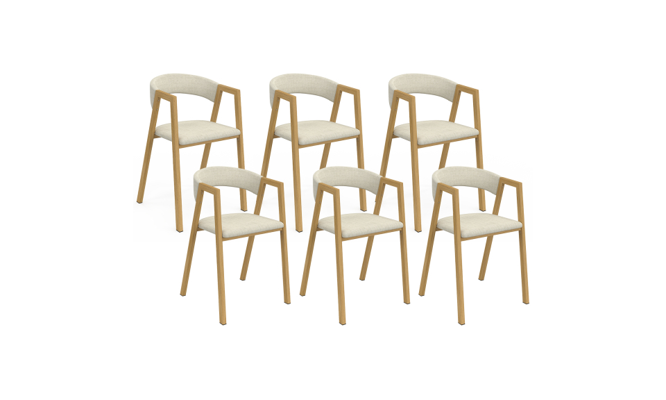 Chaises Enola avec accoudoirs tissu beige pieds effet bois - lot de 6