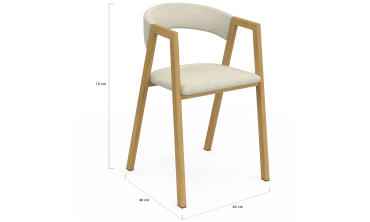 Chaises Enola avec accoudoirs tissu beige pieds effet bois - lot de 6