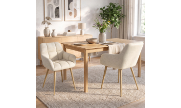 Chaises Bubble bouclette crème pieds effet bois - lot de 2