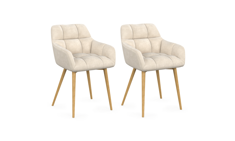 Chaises Bubble bouclette crème pieds effet bois - lot de 2