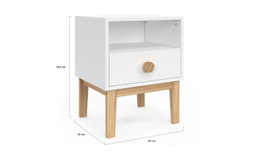 Table de chevet enfant Bella effet hêtre et blanc