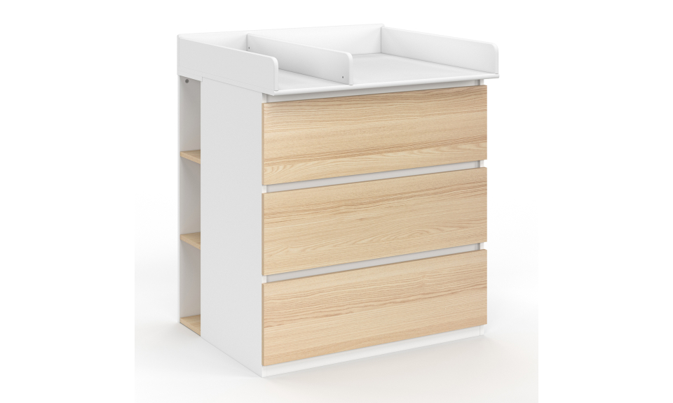 Commode à langer Aurore 3 tiroirs effet hêtre et blanc