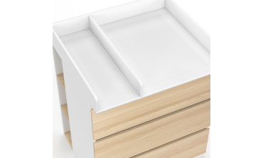 Commode à langer Aurore 3 tiroirs effet hêtre et blanc