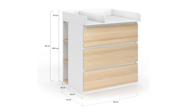 Commode à langer Aurore 3 tiroirs effet hêtre et blanc