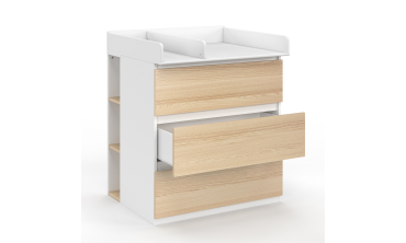 Commode à langer Aurore 3 tiroirs effet hêtre et blanc
