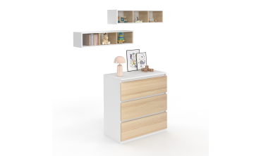 Commode à langer Aurore 3 tiroirs effet hêtre et blanc
