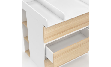 Commode à langer Aurore 3 tiroirs effet hêtre et blanc