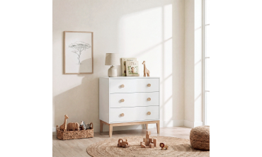 Commode enfant Bella 3 tiroirs effet hêtre et blanc