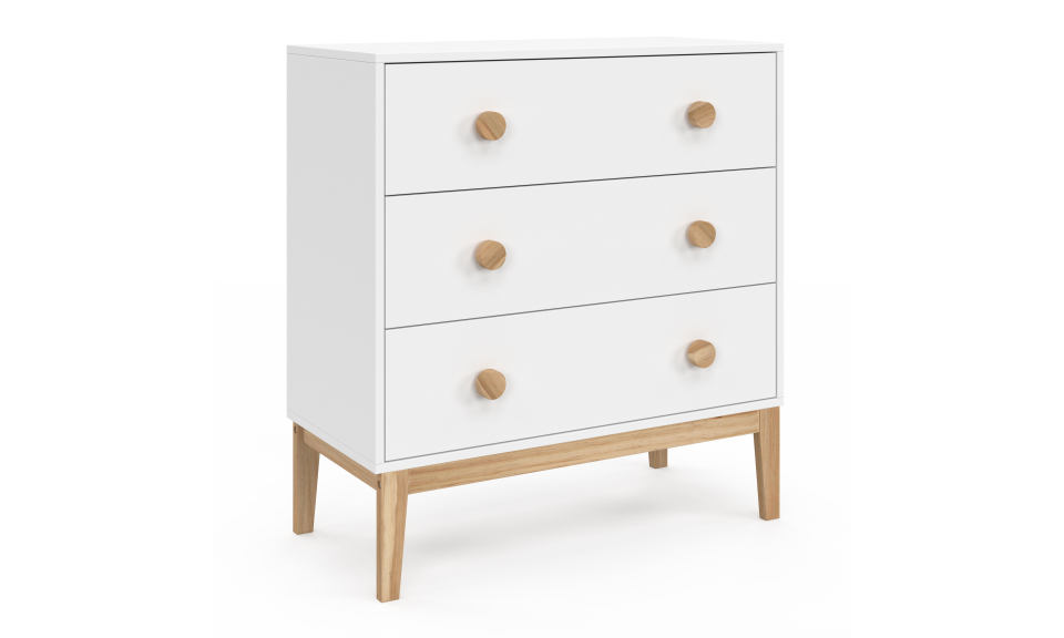 Commode enfant Bella 3 tiroirs effet hêtre et blanc