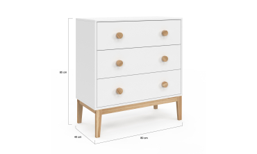 Commode enfant Bella 3 tiroirs effet hêtre et blanc