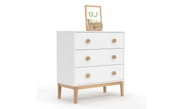 Commode enfant Bella 3 tiroirs effet hêtre et blanc