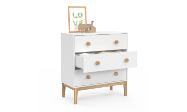Commode enfant Bella 3 tiroirs effet hêtre et blanc