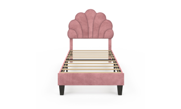 Lit simple Amalia tête de lit coquillage 90x190cm velours rose