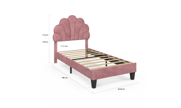 Lit simple Amalia tête de lit coquillage 90x190cm velours rose
