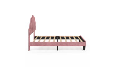 Lit simple Amalia tête de lit coquillage 90x190cm velours rose