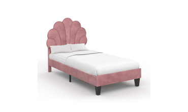 Lit simple Amalia tête de lit coquillage 90x190cm velours rose