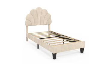 Lit simple Amalia tête de lit coquillage 90x190cm velours beige