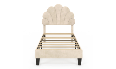 Lit simple Amalia tête de lit coquillage 90x190cm velours beige