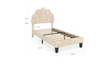 Lit simple Amalia tête de lit coquillage 90x190cm velours beige