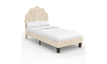 Lit simple Amalia tête de lit coquillage 90x190cm velours beige