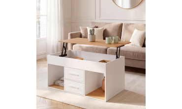 Table basse Uma relevable 2 tiroirs bois et blanc
