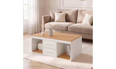 Table basse Uma relevable 2 tiroirs bois et blanc