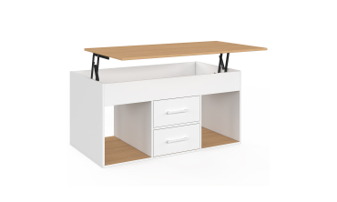 Table basse Uma relevable 2 tiroirs bois et blanc
