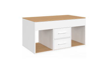 Table basse Uma relevable 2 tiroirs bois et blanc