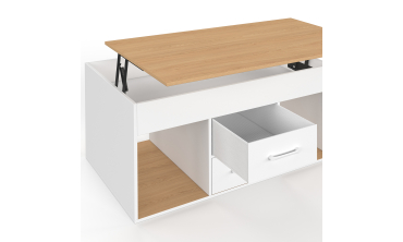 Table basse Uma relevable 2 tiroirs bois et blanc