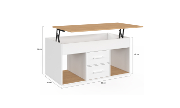Table basse Uma relevable 2 tiroirs bois et blanc