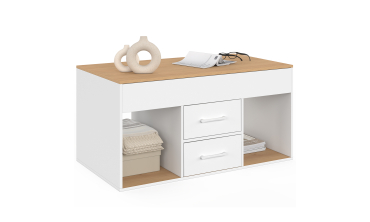 Table basse Uma relevable 2 tiroirs bois et blanc