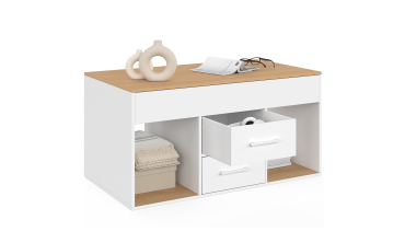 Table basse Uma relevable 2 tiroirs bois et blanc