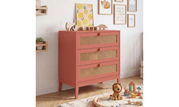 Commode enfant Lola 3 tiroirs cannage et vieux rose