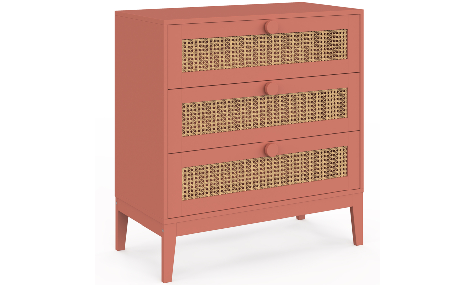 Commode enfant Lola 3 tiroirs cannage et vieux rose