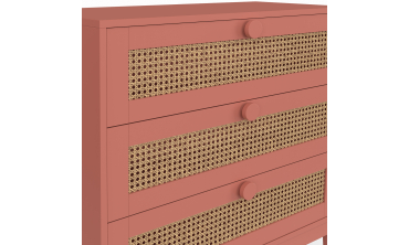 Commode enfant Lola 3 tiroirs cannage et vieux rose