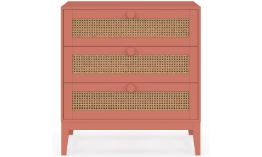 Commode enfant Lola 3 tiroirs cannage et vieux rose