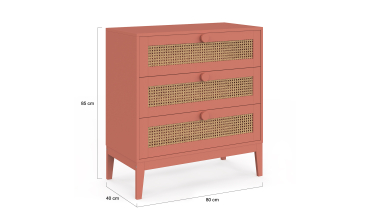 Commode enfant Lola 3 tiroirs cannage et vieux rose