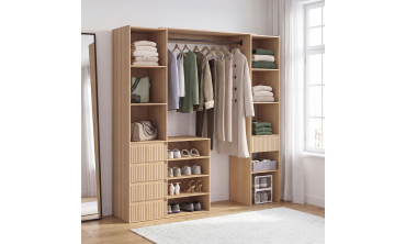 Dressing Faustine extensible 120-180cm 5 tiroirs effet lattes