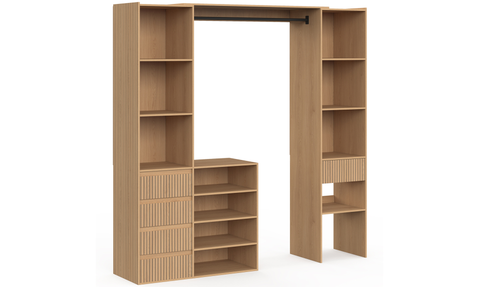 Dressing Faustine extensible 120-180cm 5 tiroirs effet lattes