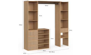 Dressing Faustine extensible 120-180cm 5 tiroirs effet lattes