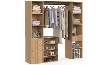 Dressing Faustine extensible 120-180cm 5 tiroirs effet lattes