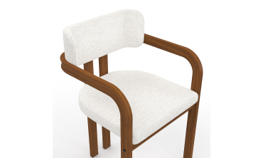 Chaises Elsa avec accoudoirs tissu beige pieds effet noyer - lot de 6