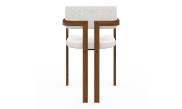 Chaises Elsa avec accoudoirs tissu beige pieds effet noyer - lot de 6