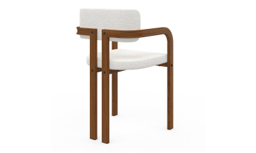 Chaises Elsa avec accoudoirs tissu beige pieds effet noyer - lot de 6
