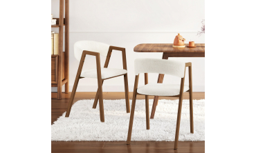 Chaises Enola avec accoudoirs bouclette pieds effet noyer - lot de 4