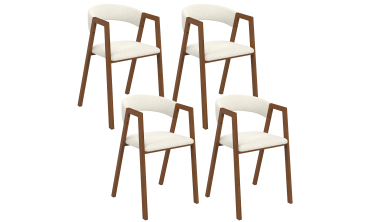 Chaises Enola avec accoudoirs bouclette pieds effet noyer - lot de 4