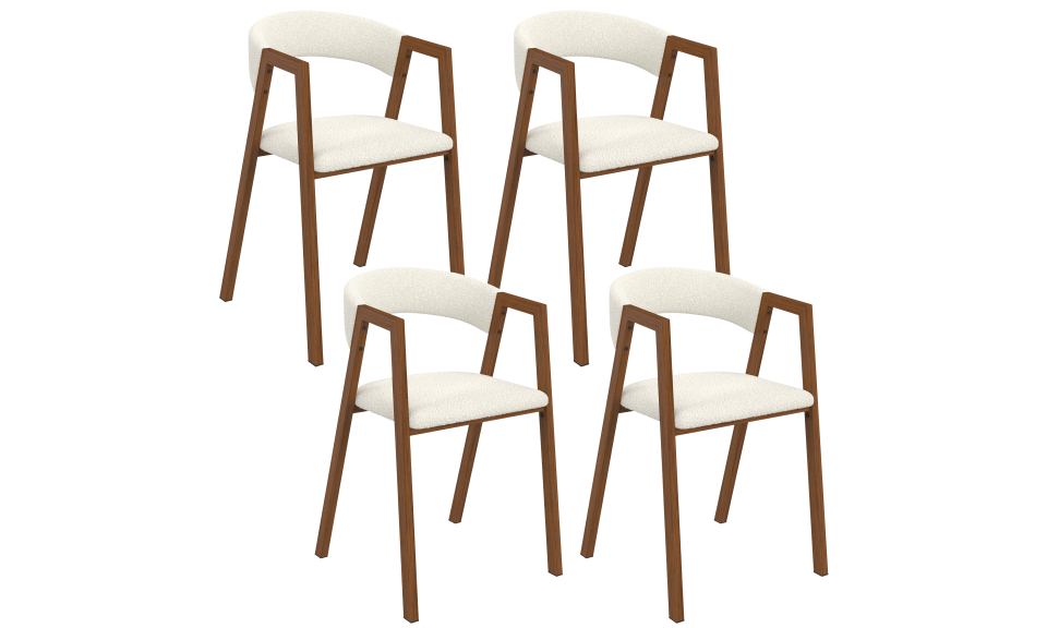 Chaises Enola avec accoudoirs bouclette pieds effet noyer - lot de 4