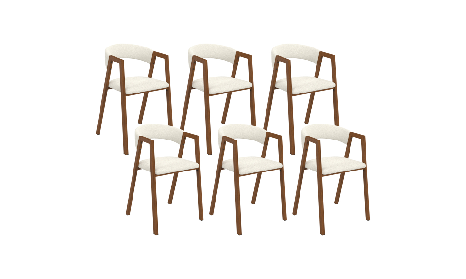 Chaises Enola avec accoudoirs bouclette pieds effet noyer - lot de 6