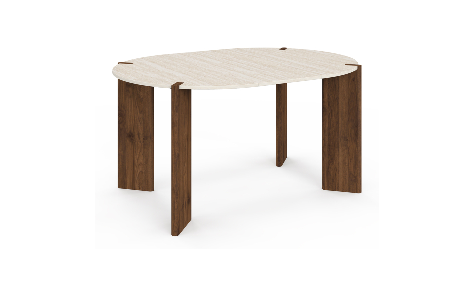 Table à manger ronde extensible Stessie effet noyer travertin Ø110-150cm