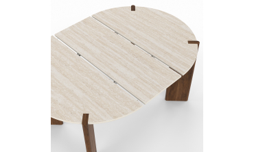 Table à manger ronde extensible Stessie effet noyer travertin Ø110-150cm